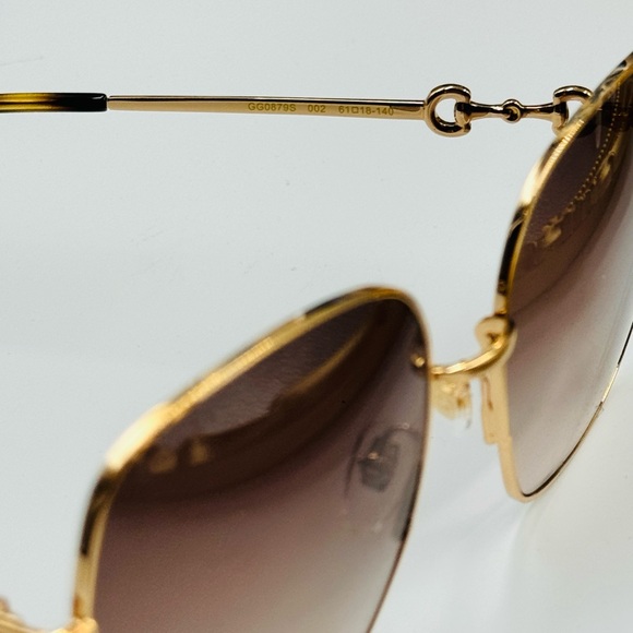 🆕 GUCCI 🧿 NWOT GG0879S 002 Gold Horsebit Sunglasses with Brown Gradient Lens - Picture 7 of 16